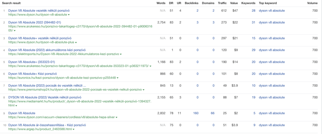 "dyson v8 absolute" kulcsszó találati lista, 2023. október